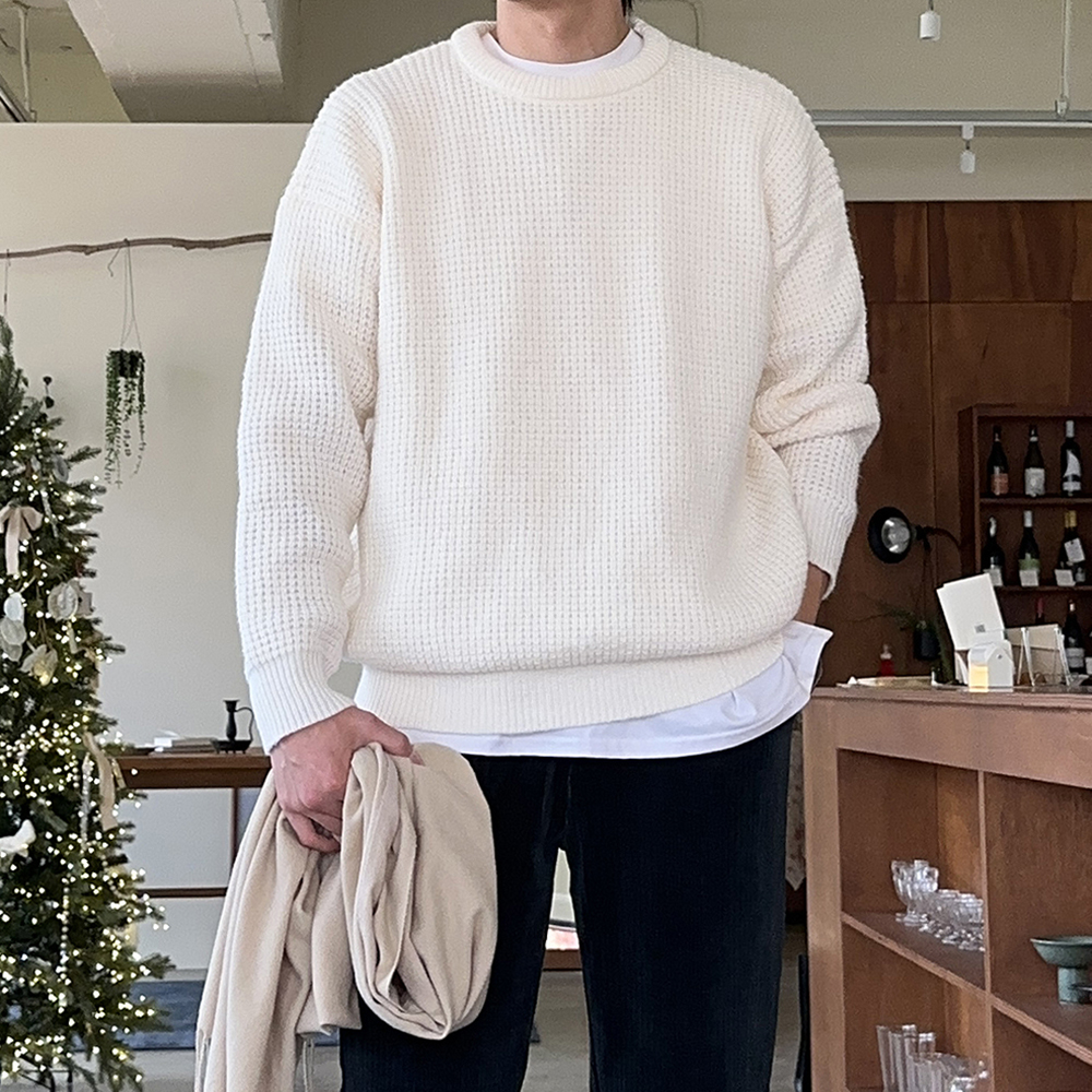 남자니트 두꺼운 오버핏 하찌 라운드 남자 울 니트 남성스웨터