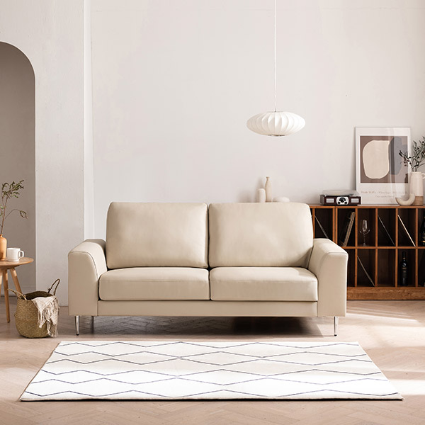 삼익가구 베티 천연소가죽 소파 스툴미포함, 아이보리, 3인용