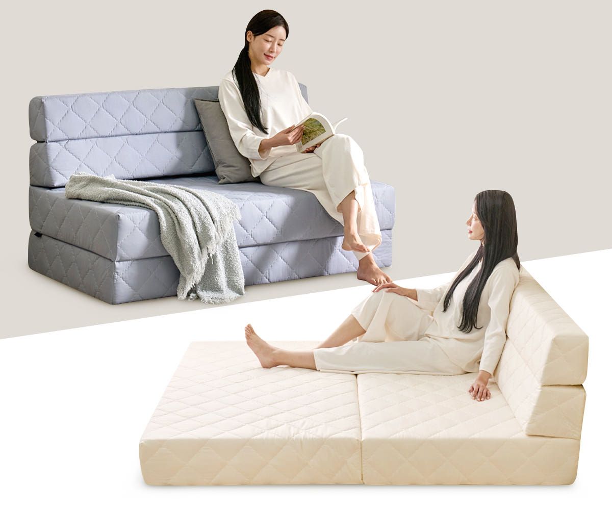 허리에 좋은 세인트블랑 4단 황토HR스펀지 접이식 매트리스 쇼파베드 18cm 싱글