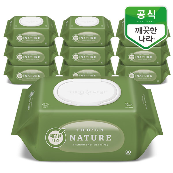 깨끗한나라 디 오리진 네이처 물티슈 캡 80매 x 10입