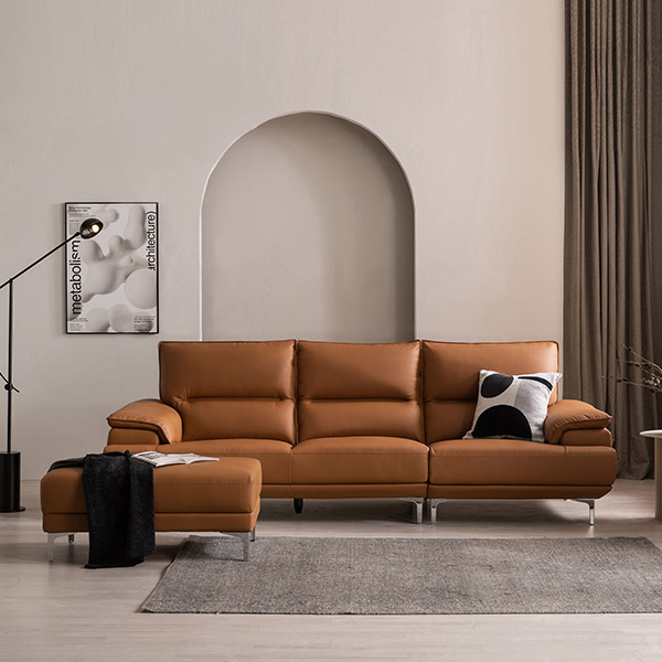 [삼익가구]아르더 프리미엄 천연면피 소가죽 4인용 소파(스툴포함)