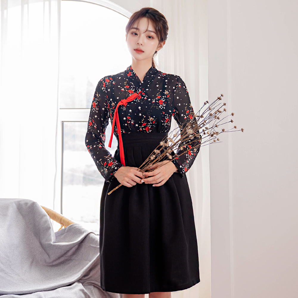 뭇별 블랙 허리치마 생활한복 개량 계량 퓨전 반티 - 상품 이미지