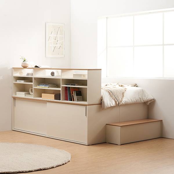 삼익가구 NEW 빅터 슬라이딩 빅수납 침대+계단+책장 세트 SS / 매트리스 제외
