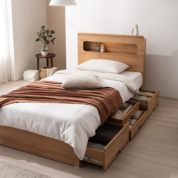 [삼익가구]레이즈 LED 4단 수납 침대(파워 본넬스프링 매트리스-슈퍼싱글)