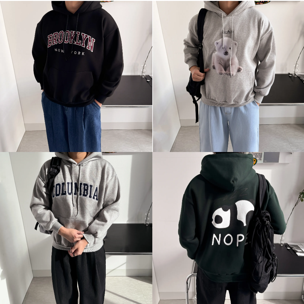 1+1 남자기모후드티 커플후드 어깨넓어보이는옷 4종 - 상품 이미지