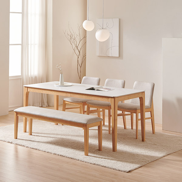 [삼익가구]어썸 통세라믹 6인용 원목 식탁세트(벤치1+의자3)