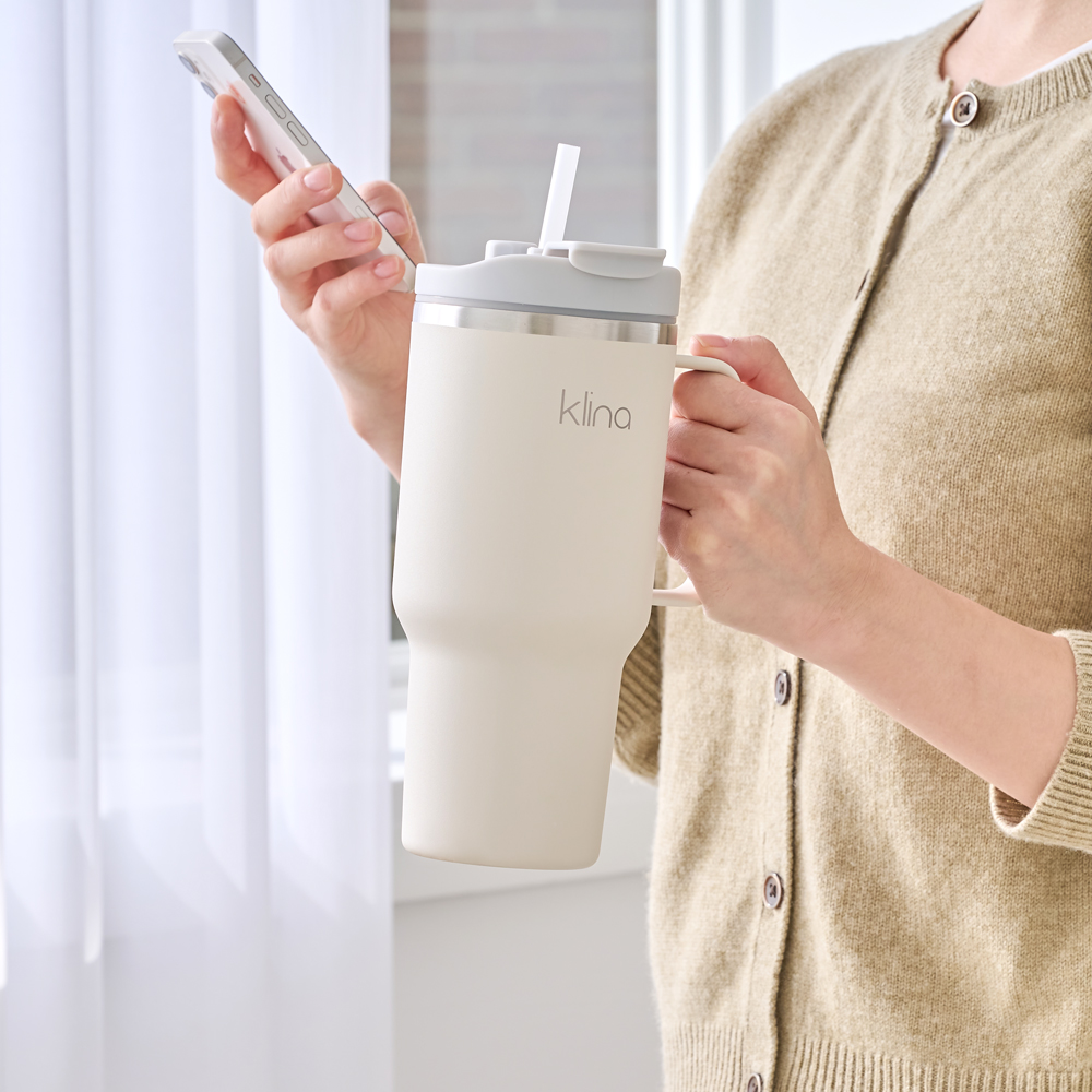 클리나 대용량 텀블러 보온보냉 빨대 텀블러 900ml, 크림 - 상세 이미지 5