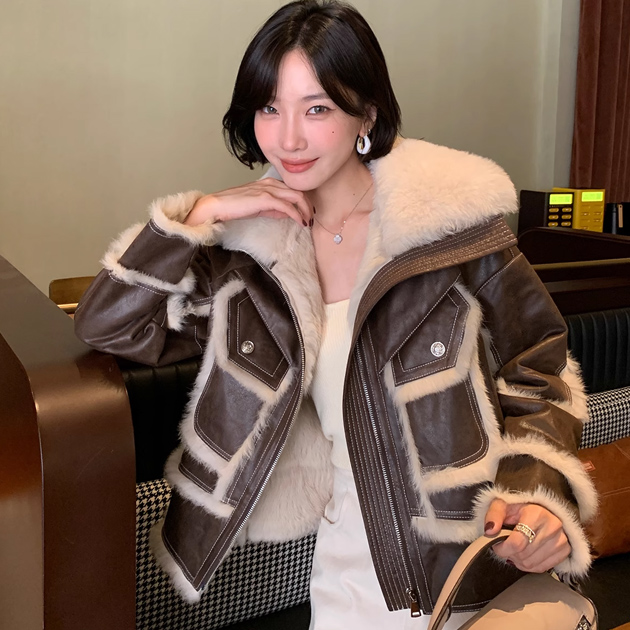 겨울 리얼 양털 카라 무스탕 레더 숏 자켓 - 상품 이미지