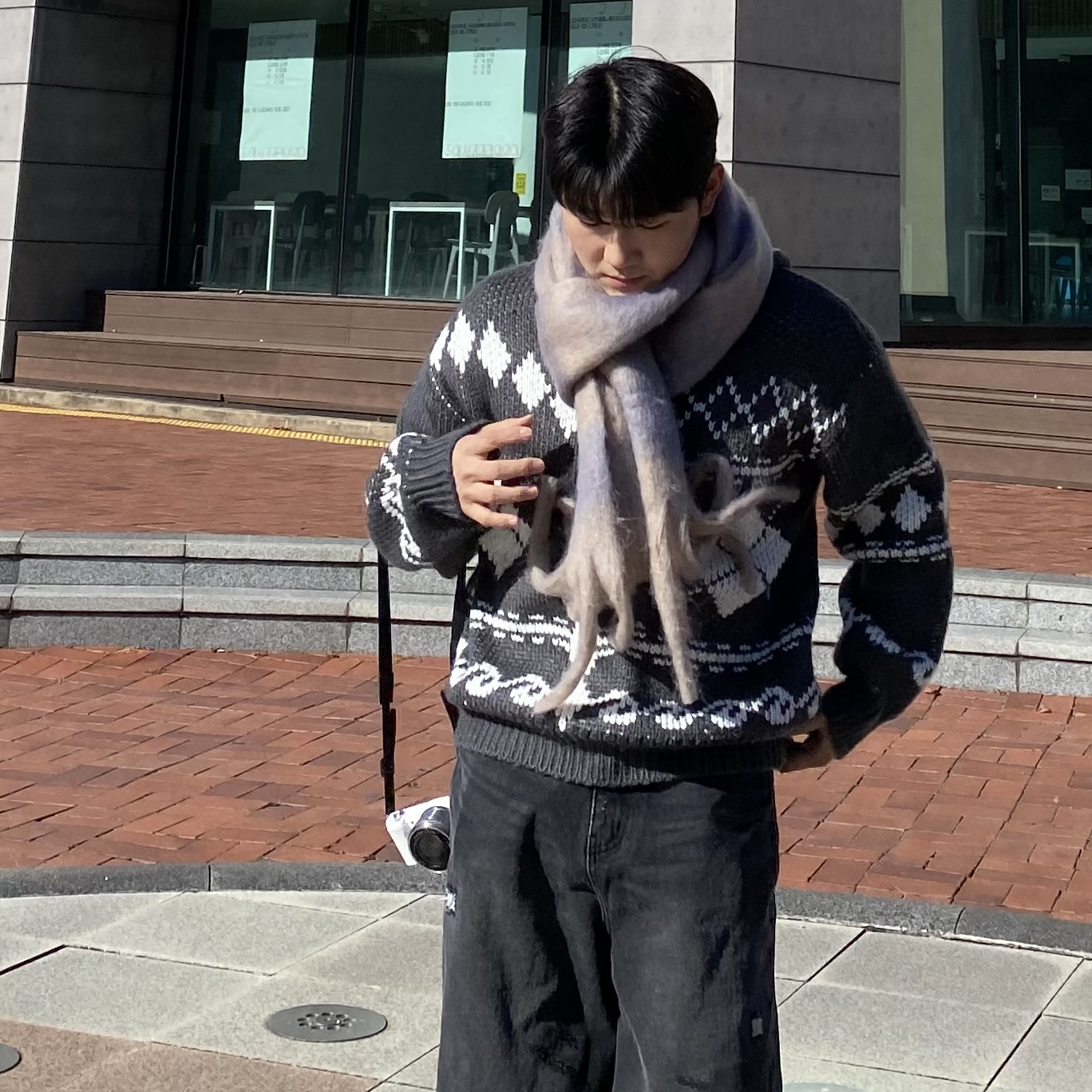 체크 목도리 롱 머플러 빅사이즈 남자 여자 커플 이미지 7