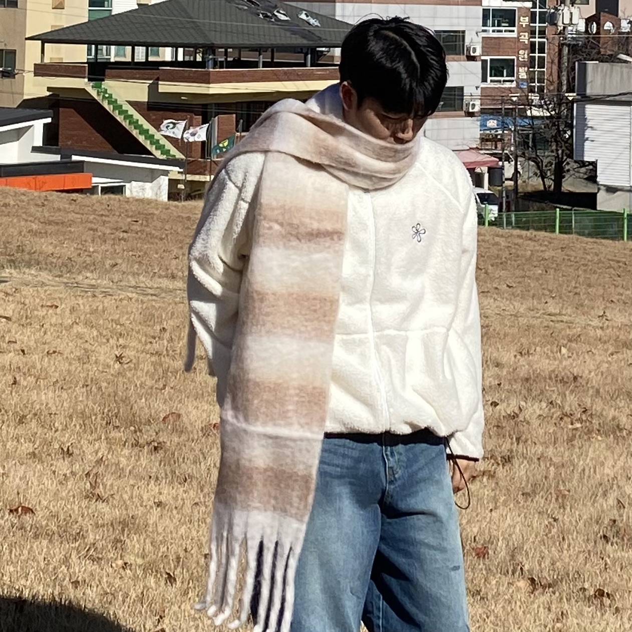 체크 목도리 롱 머플러 빅사이즈 남자 여자 커플 - 상세 이미지 3