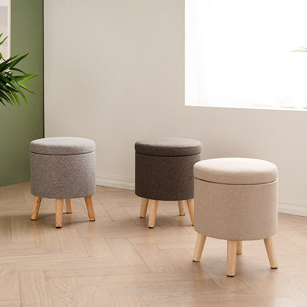 [삼익가구]욜로 원형 원목 수납 스툴 화장대 의자