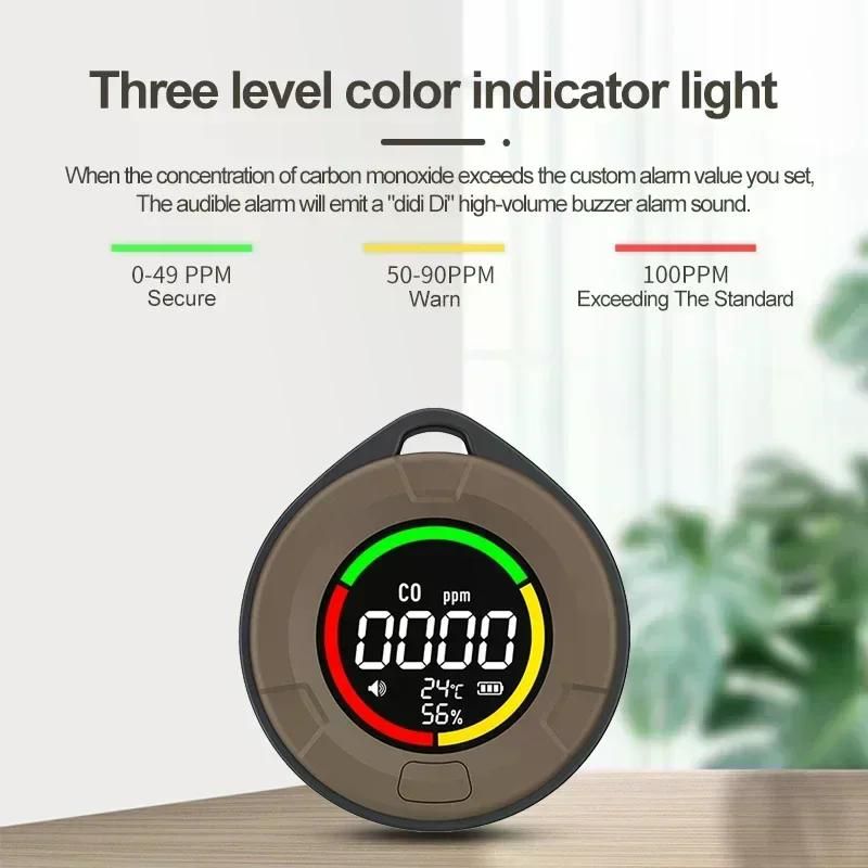 캠핑추천 일산화탄소 감지기 CO CO2 공기질 휴대용 모니터 LED 스크린 usb 충전 카키(PTH-10D) - 상세 이미지 2