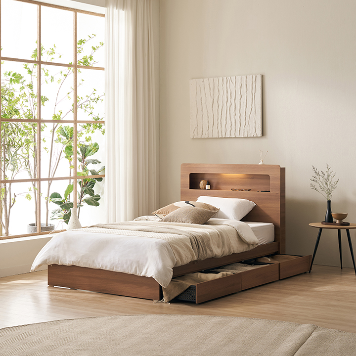 [도착보장] 삼익가구 텐드 LED 조명 3단 수납 침대 슈퍼싱글  SS침대 매트제외