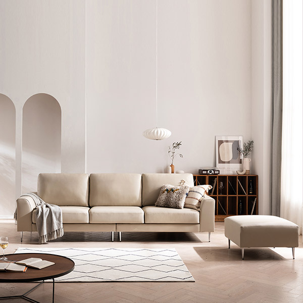 삼익가구 베티 천연소가죽 소파 스툴포함, 아이보리, 4인용