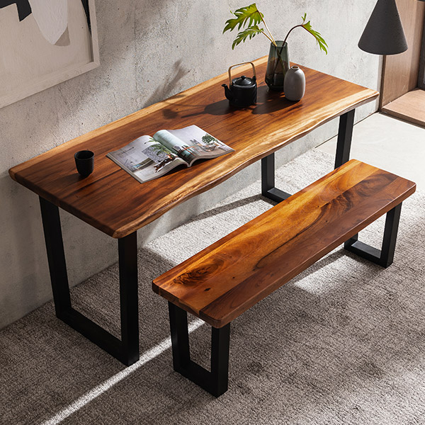 [삼익가구]넬리 로즈우드 우드슬랩 통원목 6인용 식탁 세트(벤치1개포함)