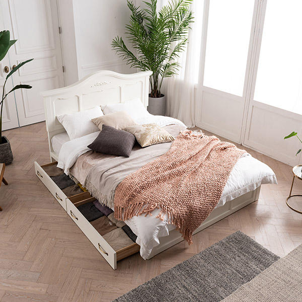 [삼익가구]하이든 아이보리 서랍형 도장 침대(매트제외-킹)