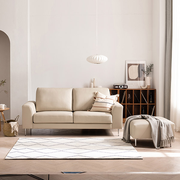 삼익가구 베티 천연소가죽 소파 스툴포함, 아이보리, 3인용