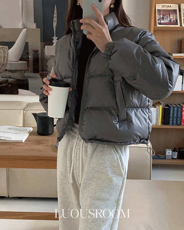 키리나 유광 실버 메탈 패딩 글로시 오버핏 겨울 숏 패딩 점퍼(2color)