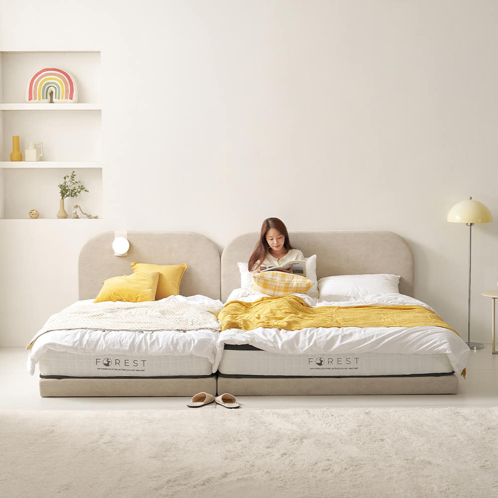 큐브 저상 패밀리침대 저상형 패브릭 4인 가족 낮은 침대프레임 슈퍼싱글 사이즈