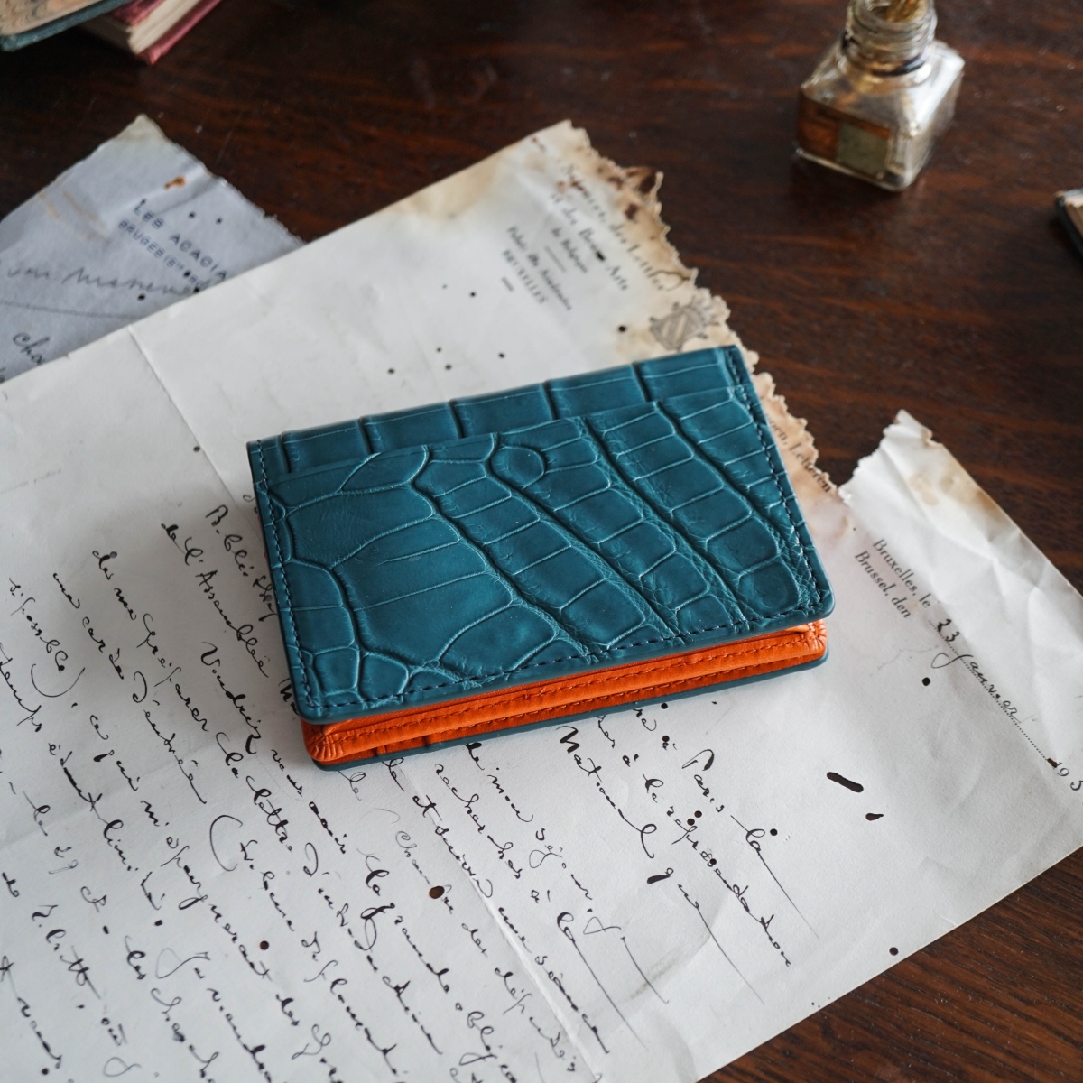 Glossy 리얼 악어가죽 남성 카드지갑 명함지갑 겸용 오거나이즈