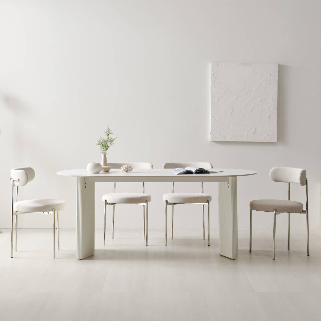 비엔 타원형 포세린 4인용 12T 세라믹 화이트 템바보드 식탁 1600