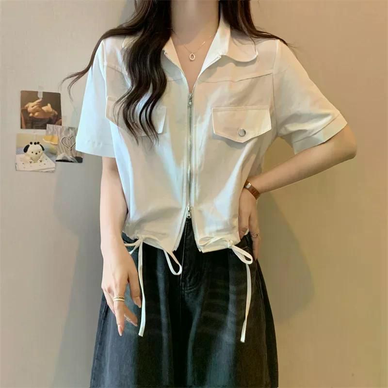 무료반품 여름 새로운 슬리밍 캐주얼 작업복 짧은 재킷 여성을위한 다목적 탑 의류 블랙 L