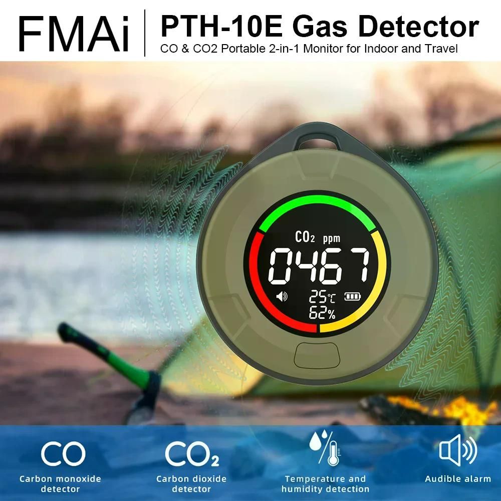 캠핑추천 일산화탄소 감지기 CO CO2 공기질 휴대용 모니터 LED 스크린 usb 충전 카키(PTH-10D) - 상품 이미지