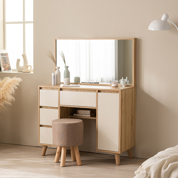 [삼익가구]로아 대형 거울 수납형 화장대 세트(스툴포함)