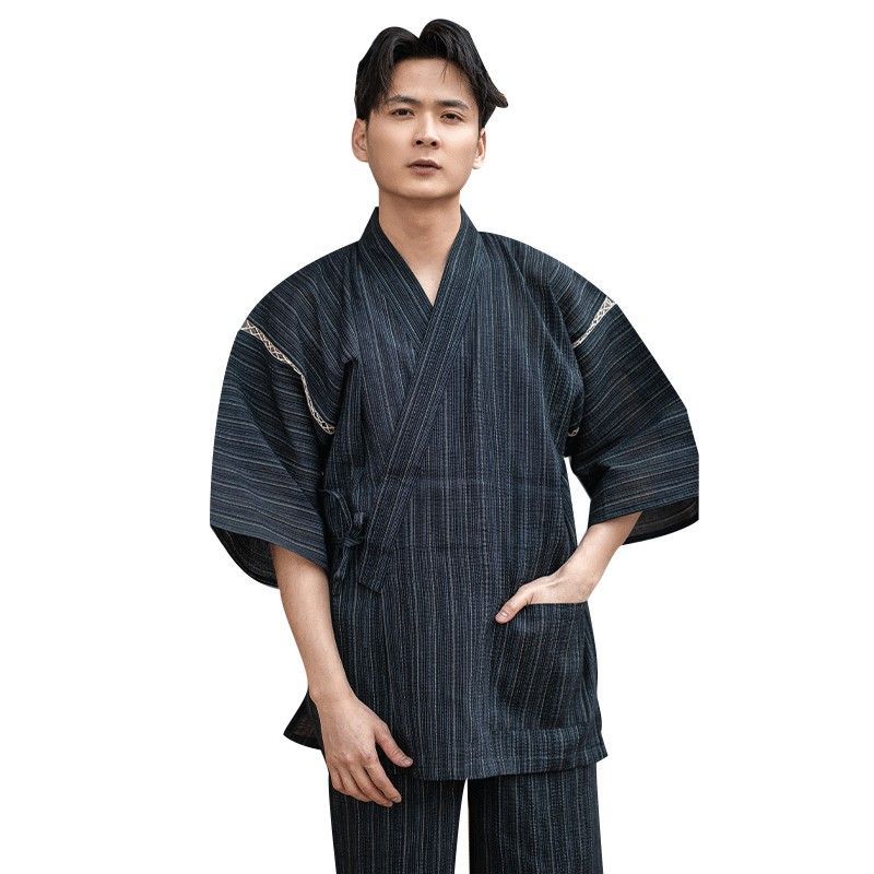 일본 유카타 잠옷 홈 웨어 수면 커플 반팔 온천 가운 - 상세 이미지 5