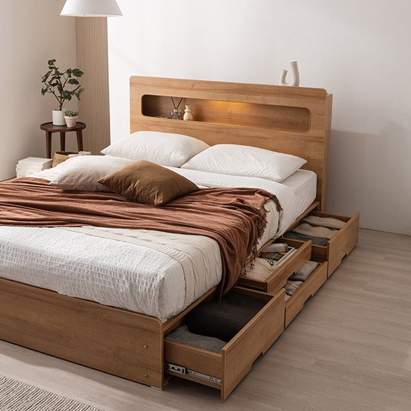 [삼익가구]레이즈 LED 4단 수납 침대(매트제외-퀸)