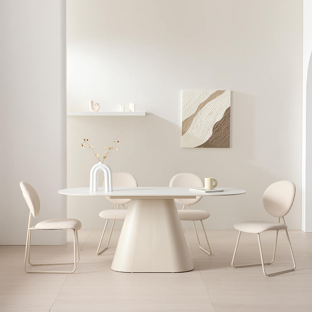 워지아 셀린 화이트 포세린 세라믹 식탁 타원형 4인용 테이블 1400 퓨어화이트