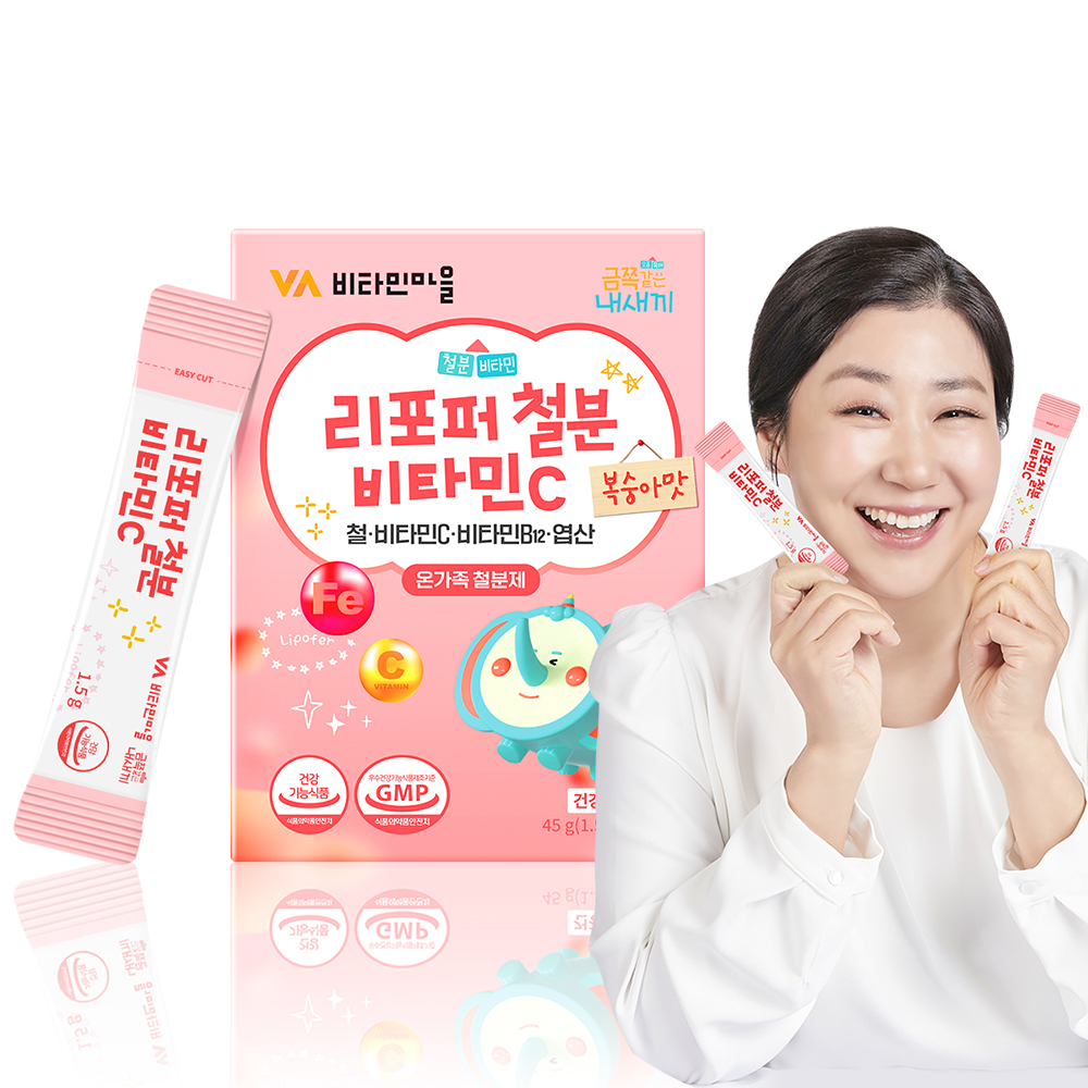 비타민마을 금쪽같은 내새끼 리포퍼 철분 비타민C 복숭아맛 온가족 어린이 임산부 철분제 30포, 1개