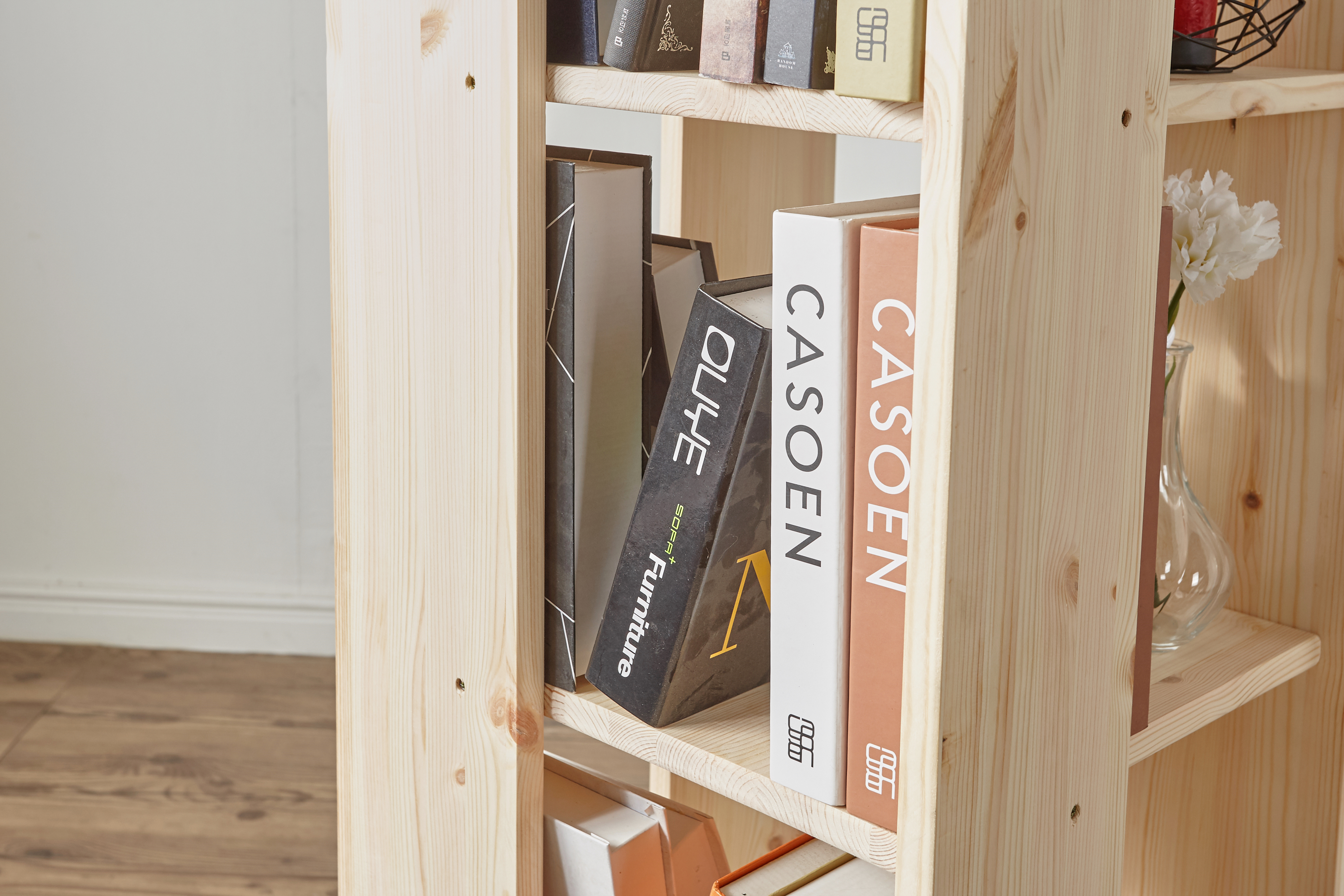 회전책꽂이 회전형책장 회전식 원형 만화책 400x400x1640mm, 5단, 레드파인원목