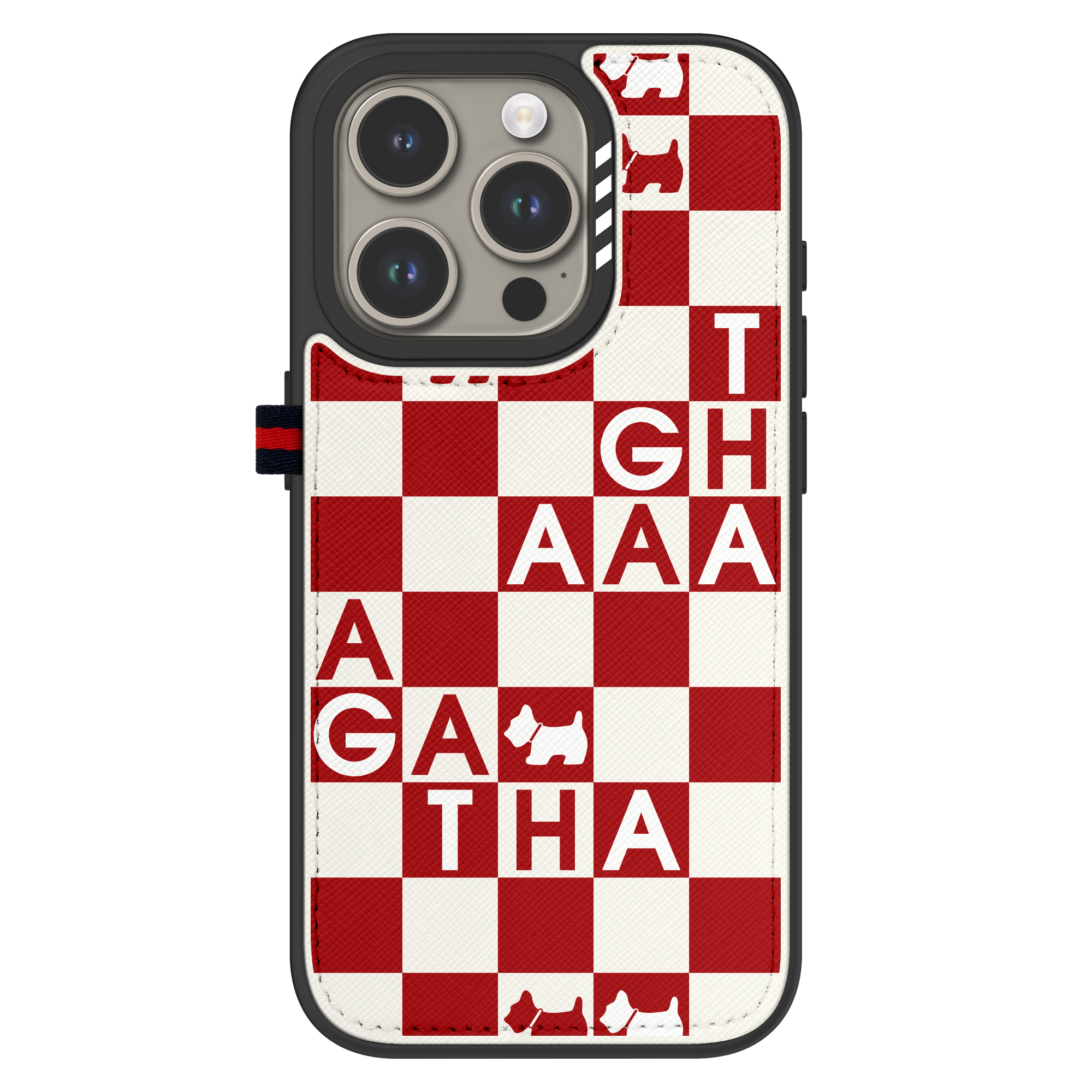 아이폰 15 프로 맥스 시크릿 가죽 카드 수납 아가타 디자인 휴대폰 케이스 스코티 그리드 레드 - 상세 이미지 2