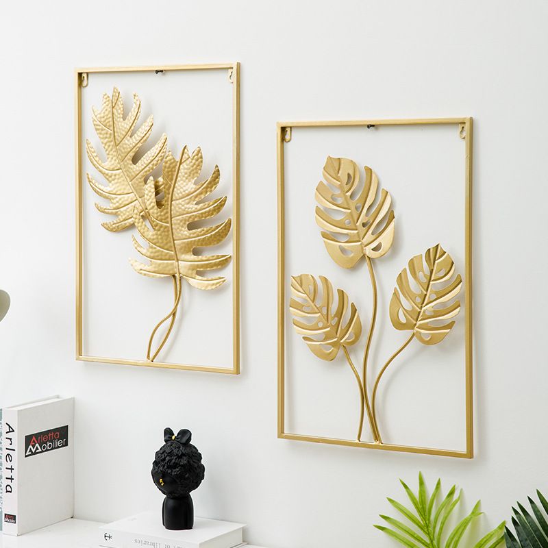 금속 나뭇잎 인테리어 액자 철제 북유럽 벽장식 현관 장식 골드 이파리 60x40cm - 상세 이미지 4