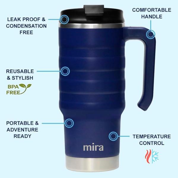 MIRA 스텐 보온 보냉 머그 플립 손잡이 마린 709.8ml 24온스 : 쇼핑이지easy