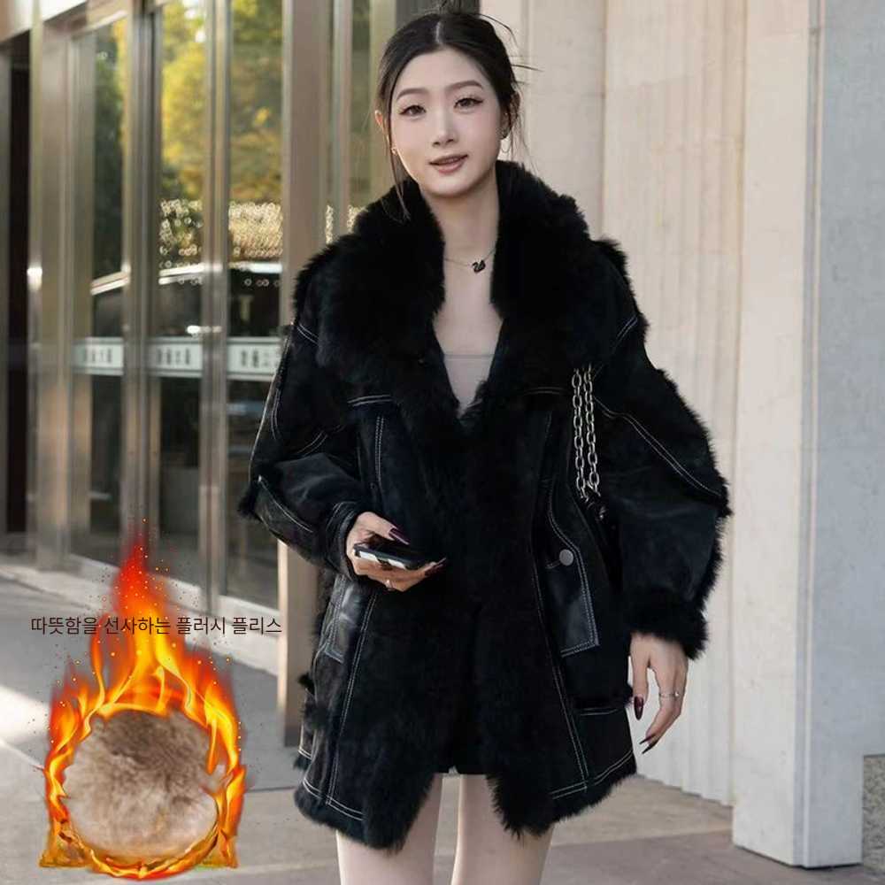 무스탕 코트 빅사이즈 퍼자켓 벨벳 안감 하프 코트 - 상세 이미지 3
