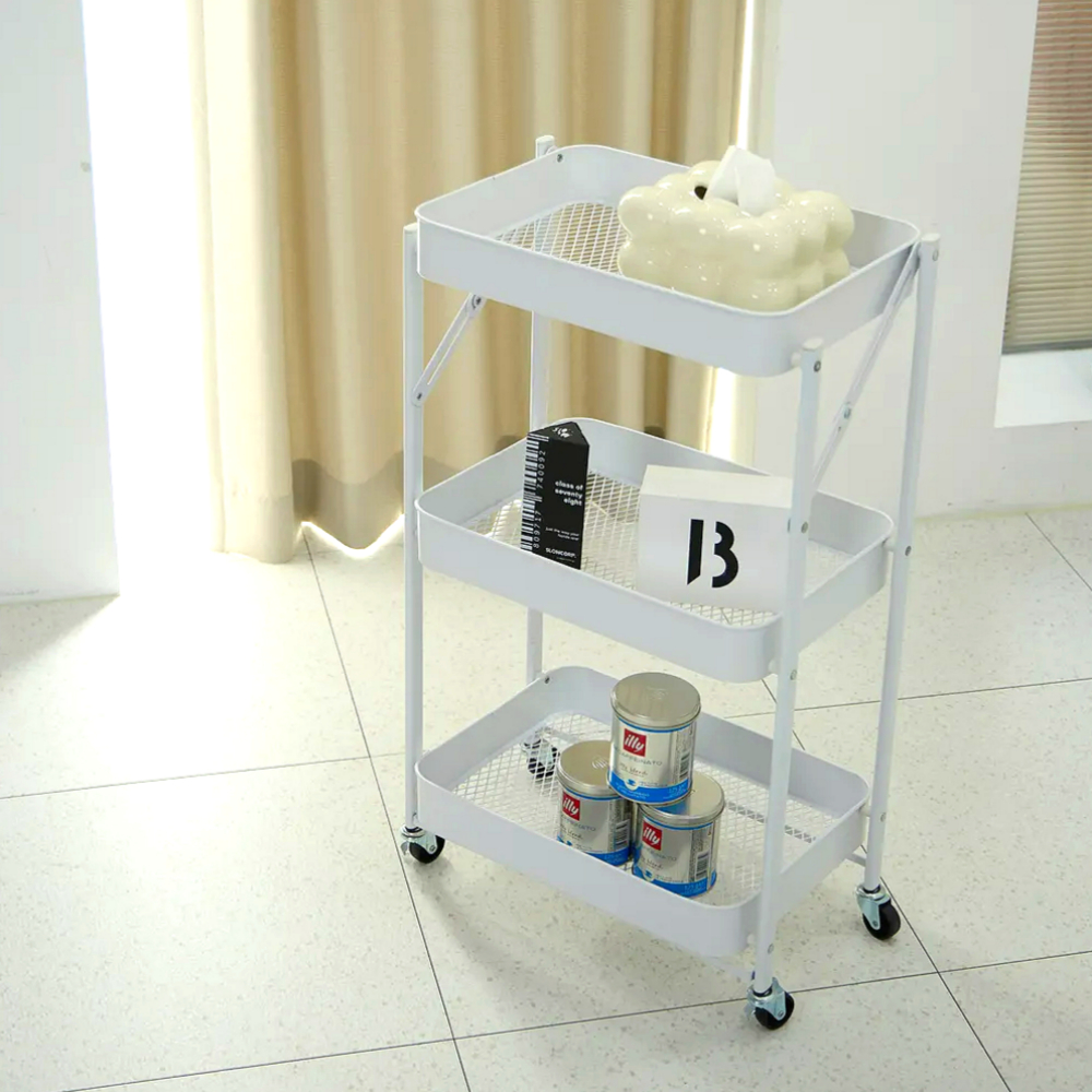 조립없이 바로쓰는 비아베네또 접이식 3단 이동식 트롤리 선반 틈새 수납 철제 고정 바퀴