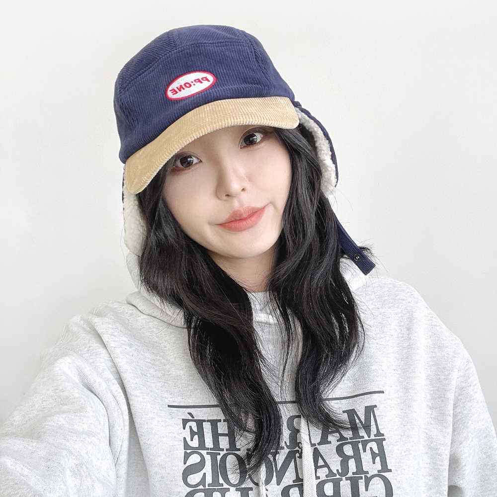 블록 코듀로이 뽀글이양털 여성 겨울 방한 귀마개 귀도리 군밤 귀달이모자 - 상세 이미지 4