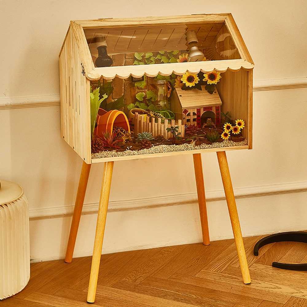 도마뱀 사육장 은신처 대형 집 스네이크 와이드 우드 50x30x30cm - 상세 이미지 3
