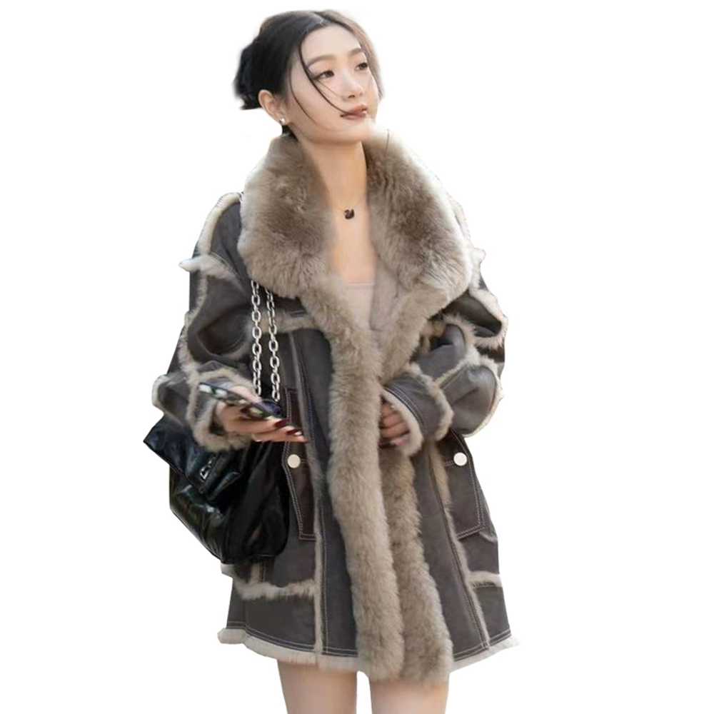 무스탕 코트 빅사이즈 퍼자켓 벨벳 안감 하프 코트 - 상세 이미지 5