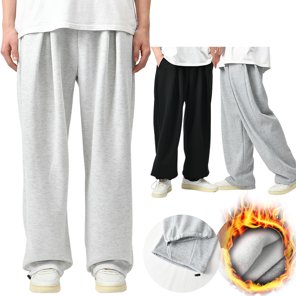 남자 기모 조거팬츠 핀턱 와이드 2way 스판 밴딩 스웨트 트레이닝 바지 - 상품 이미지