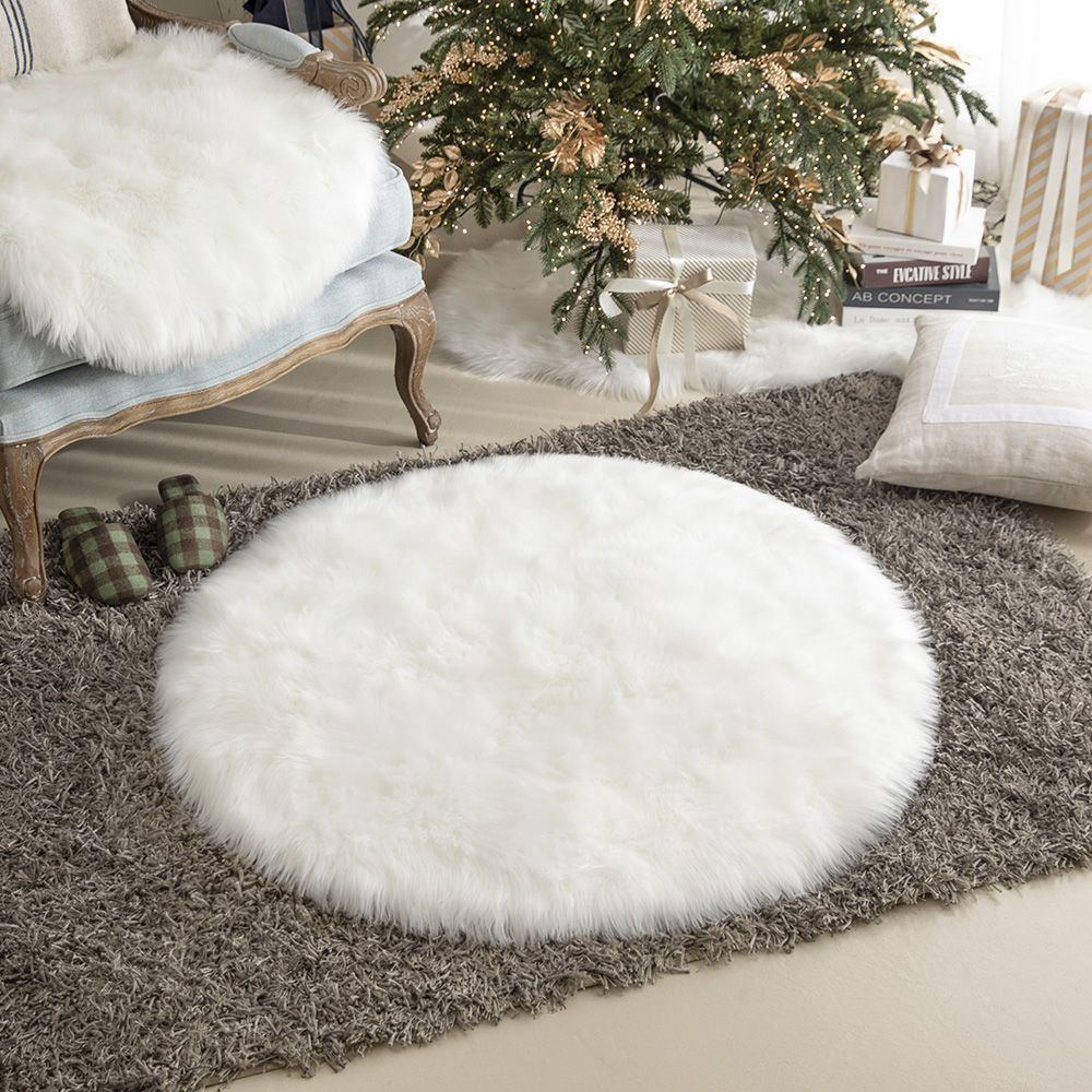 코지 양모 양털 인조 인테리어 러그 거실 매트 카페트 소파 패드 덮개 화이트, 원형/지름80cm