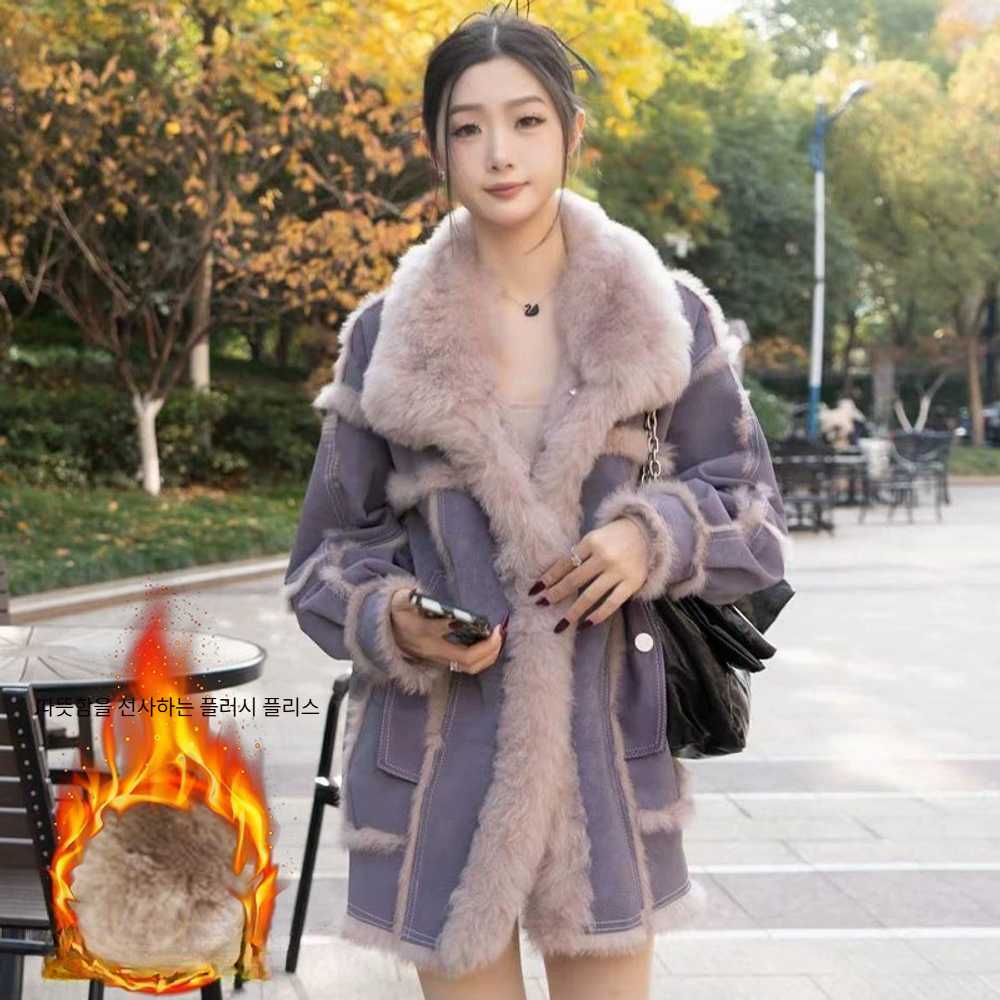 무스탕 코트 빅사이즈 퍼자켓 벨벳 안감 하프 코트 - 상세 이미지 2