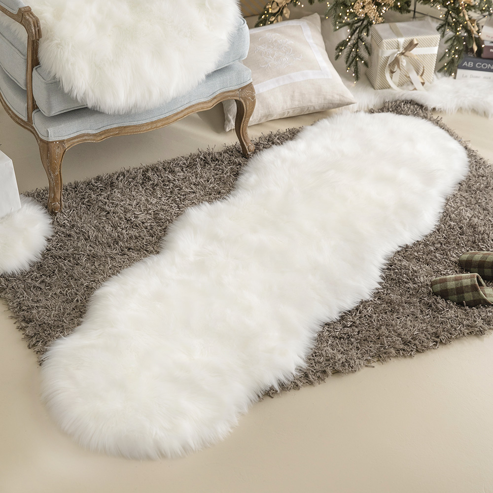 코지 양모 양털 인조 인테리어 러그 거실 매트 카페트 소파 패드 덮개 화이트, 비정형/60x180cm