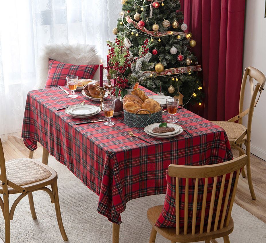 크리스마스 식탁보 테이블보 연말 홈파티 체크패턴