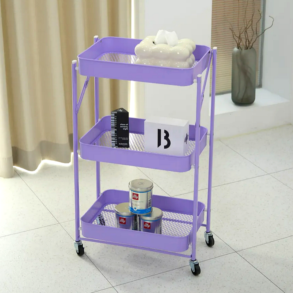조립없이 바로쓰는 비아베네또 접이식 3단 이동식 트롤리 선반 틈새 수납 철제 고정 바퀴