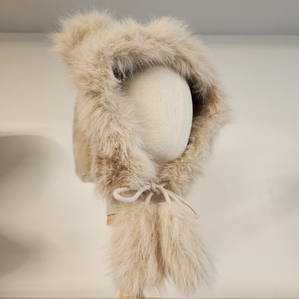 베어 퍼 귀달린모자 귀여운 겨울 귀도리 방한모 풍성하고 보드라운 귀달이 털모자 - 상품 이미지