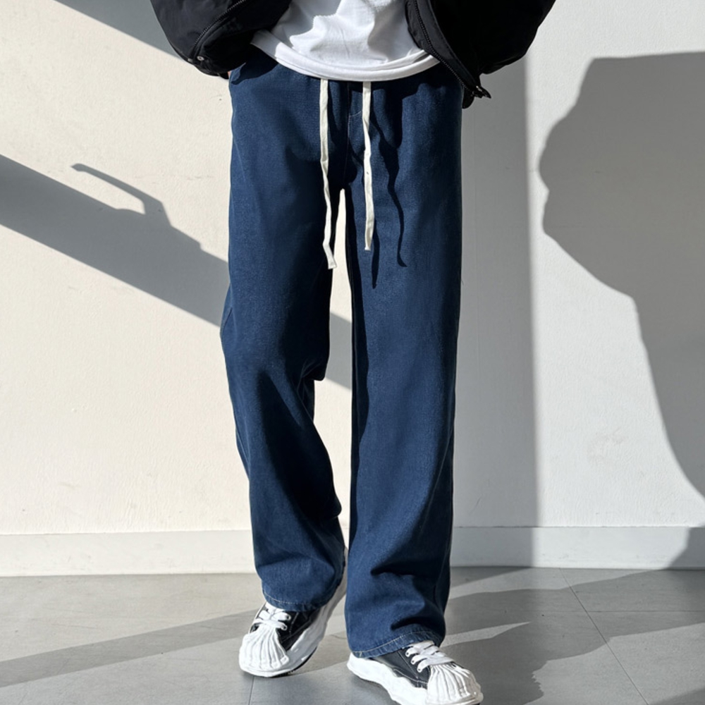 남자 모란 겨울 융기모 끈 올밴딩 세미와이드 청바지 제품 이미지