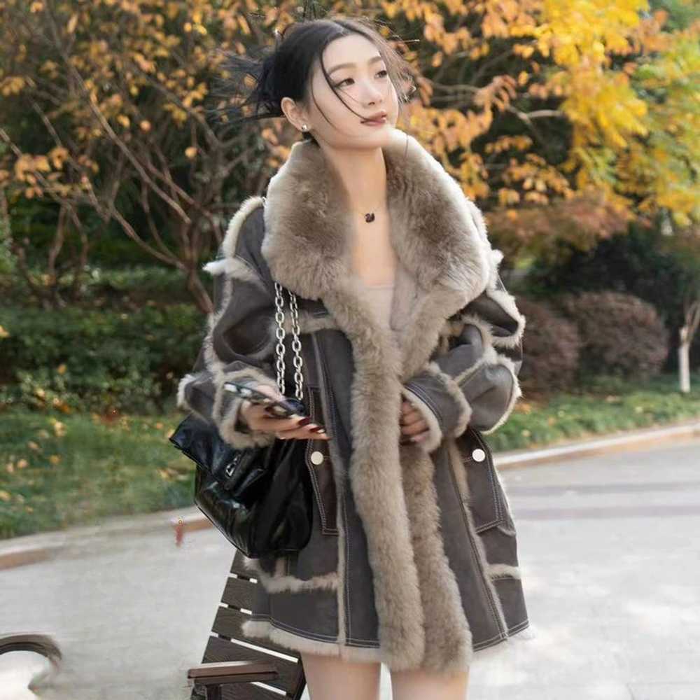 무스탕 코트 빅사이즈 퍼자켓 벨벳 안감 하프 코트 - 상품 이미지